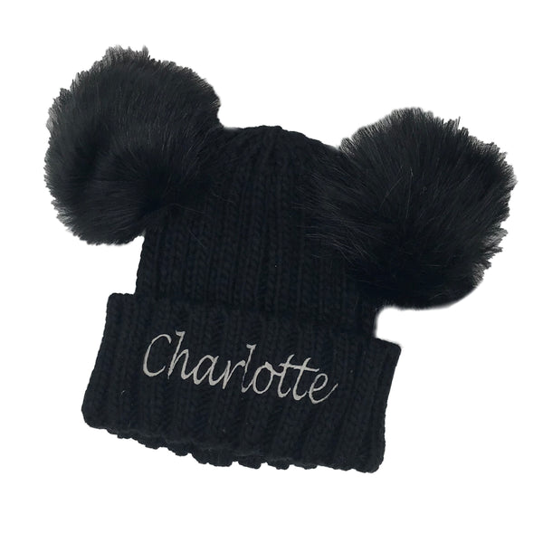 Pumpkin Kids Personalised Double Faux Fur Pom Pom Beanie