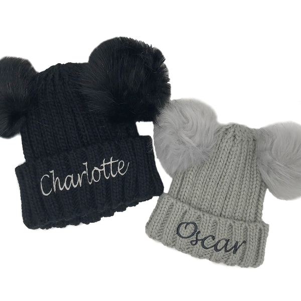 Pumpkin Kids Personalised Double Faux Fur Pom Pom Beanie