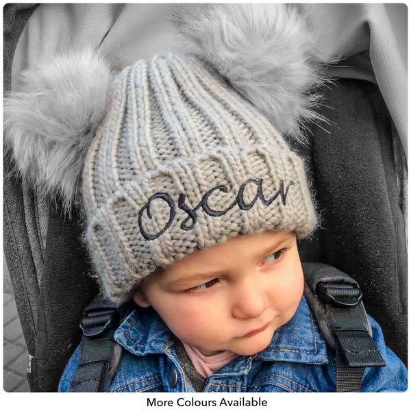 Pumpkin Baby Personalised Double Faux Fur Pom Pom Beanie